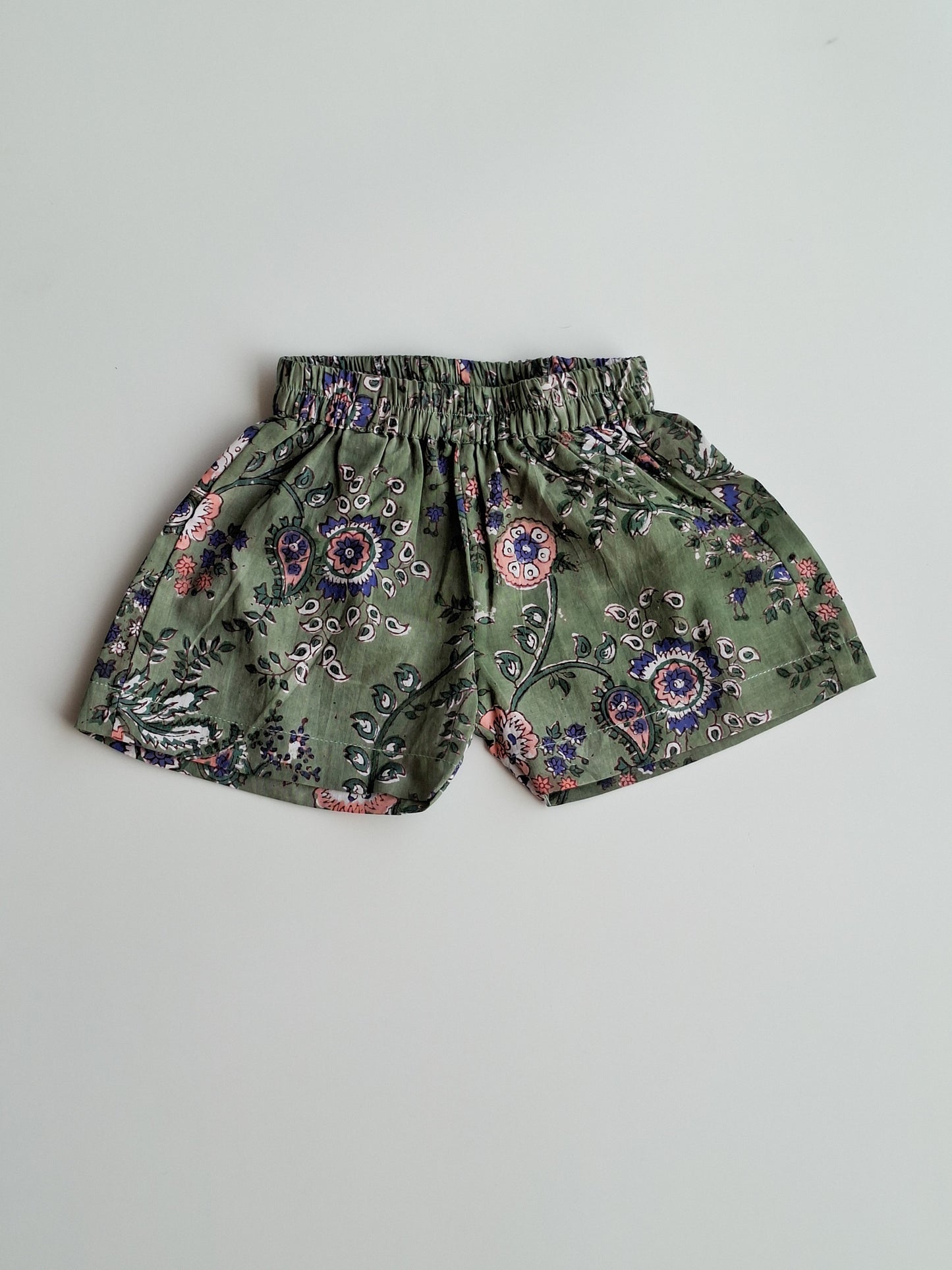 Olive Phool Bhaag HandBlock Mul Cotton Girl Co-Ord Set