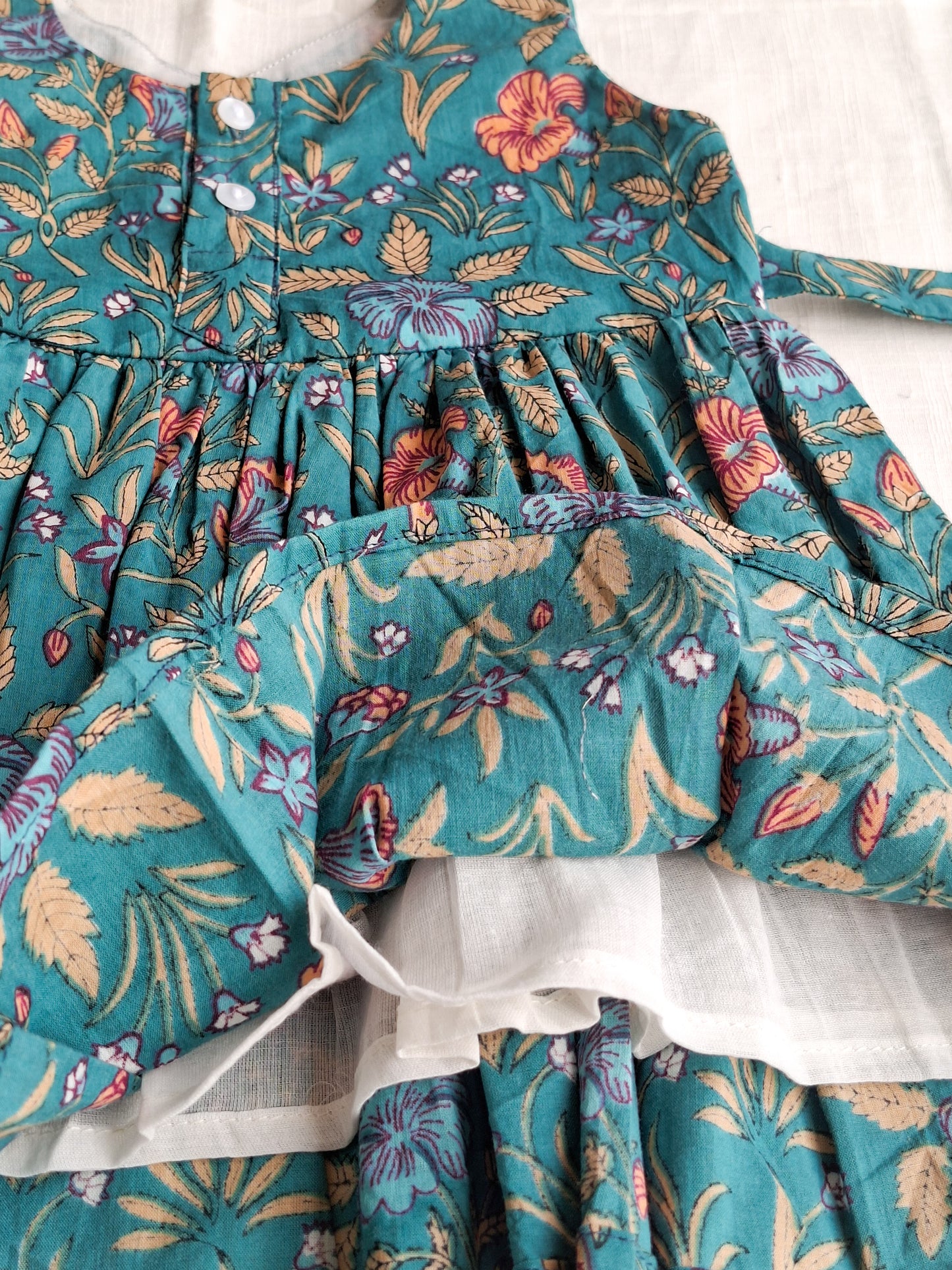 Peacock Green Floral Angarkha Frock with Side Bow Frock