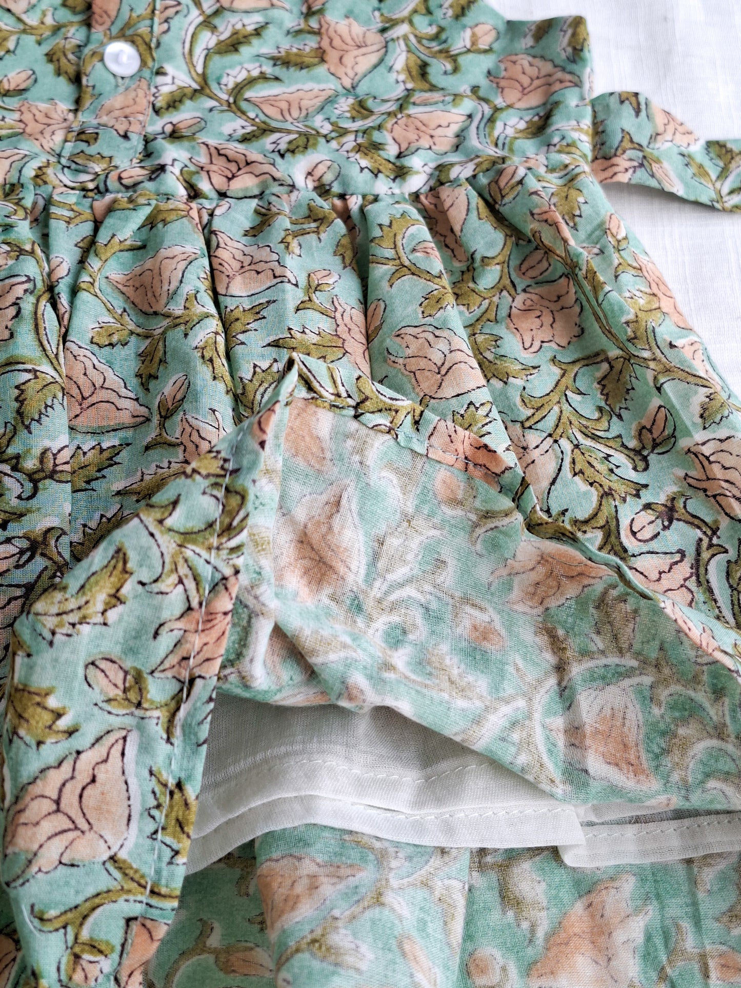 Latika Bel Handblock Angarkha With Side Bow Mul Mul Cotton Frock