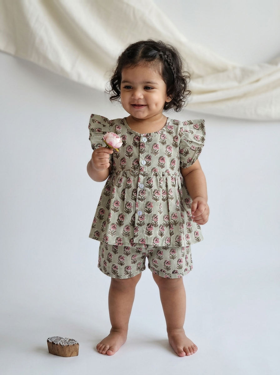 Baby Dress Sets Handblock Mul Cotton