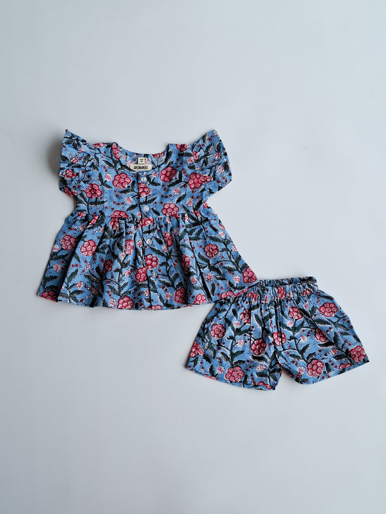 blue floral pure cotton baby girl dress set