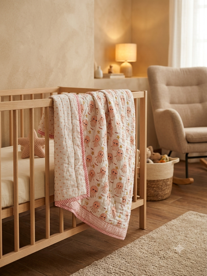Little Octopus Mulmul Cotton Baby Quilt – Handcrafted & Reversible