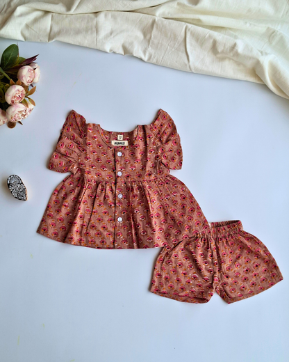 Baby Dress Sets Handblock Mul Cotton - Red