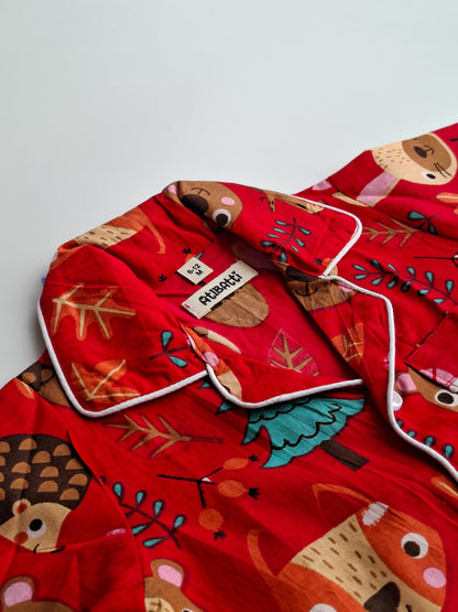 Red Jungle Buddies Pure Cotton Nightsuit