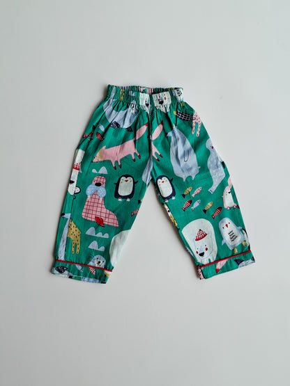 Forest Friends Pure Cotton Night Suit – Teal Green