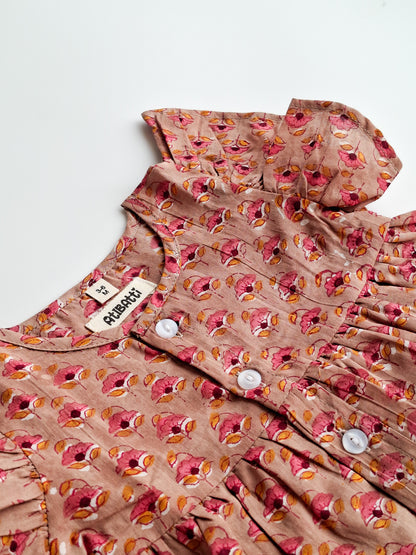 Earthy Daffodill HandBlock Mul Cotton Girl Co-Ord Set