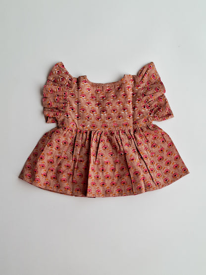 Earthy Daffodill HandBlock Mul Cotton Girl Co-Ord Set