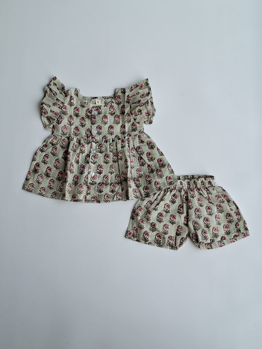 Blossom Breeze Handblock Mul Cotton Co-Ord Set