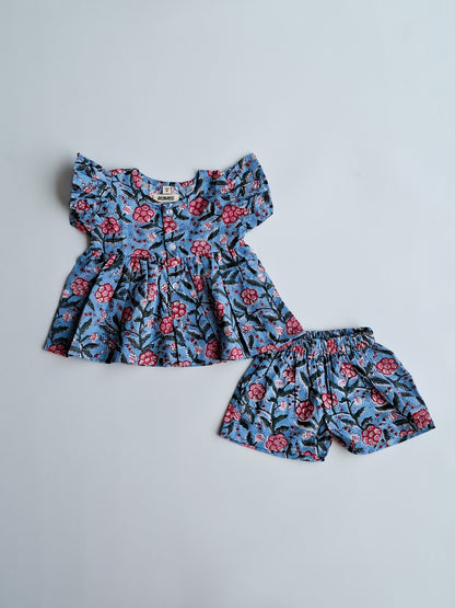 Neel Gulaab Baag HandBlock Mul Cotton Co-Ord Set