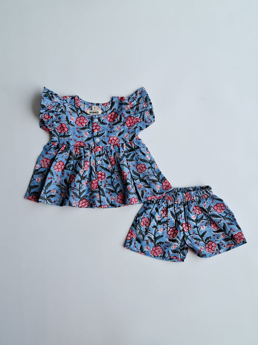 Neel Gulaab Baag HandBlock Mul Cotton Co-Ord Set