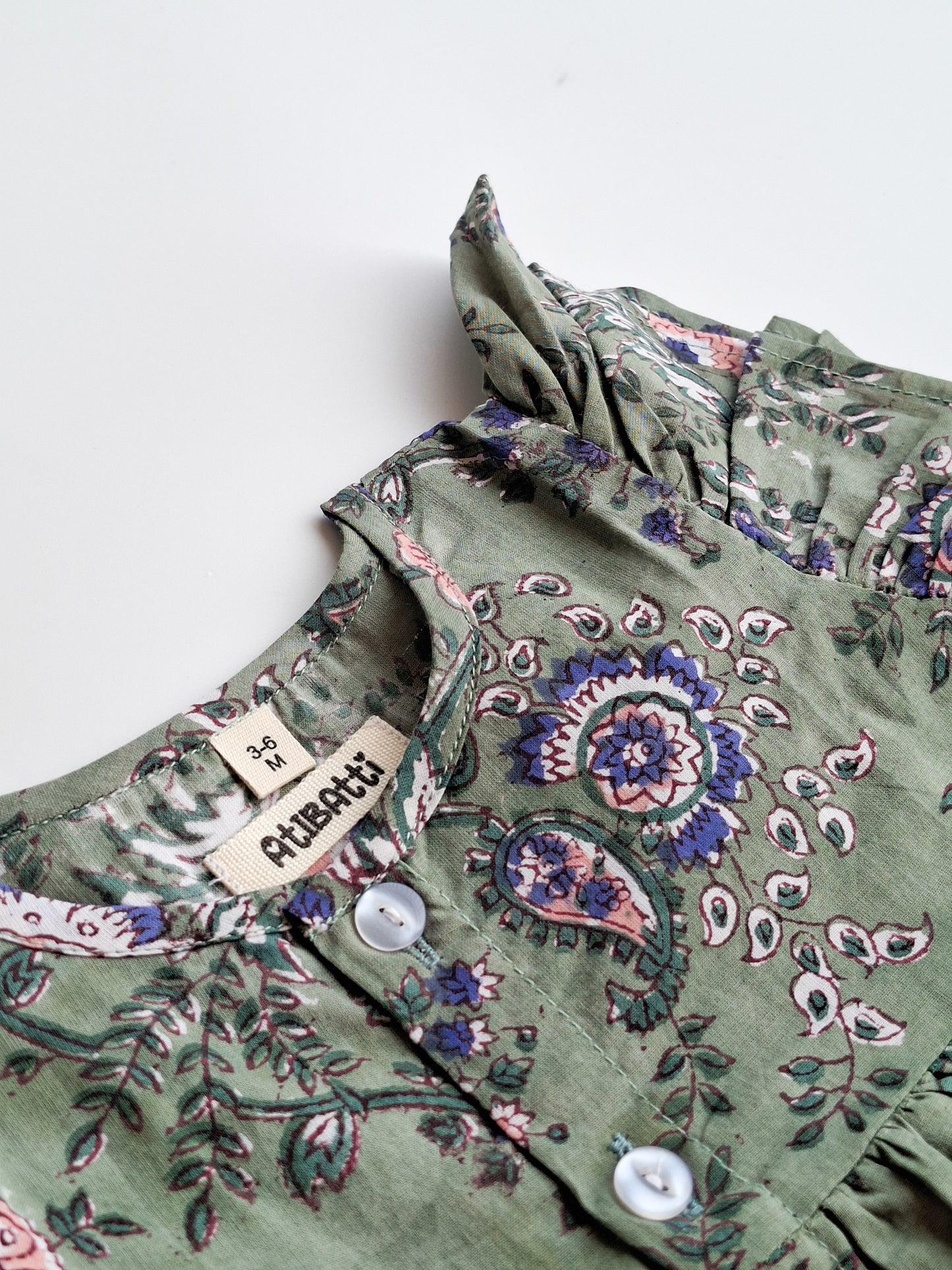 Olive Phool Bhaag HandBlock Mul Cotton Girl Co-Ord Set