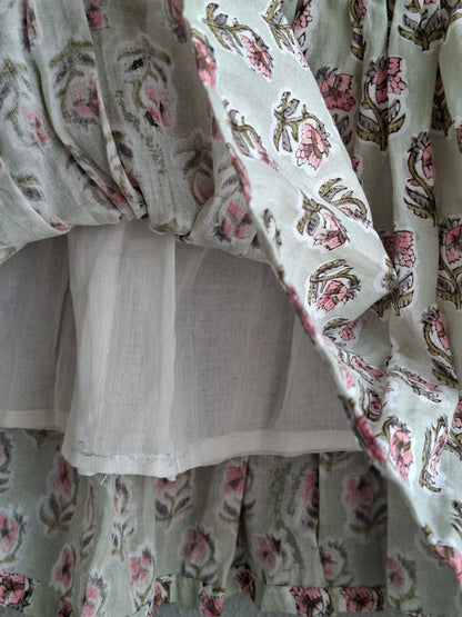 Pastel Pink Rose Handblock Print Baby Girl Cotton Dress