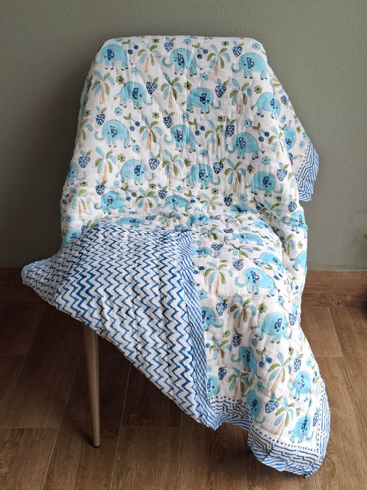 Hathi Raja Mulmul Cotton Baby Quilt – Handcrafted & Reversible
