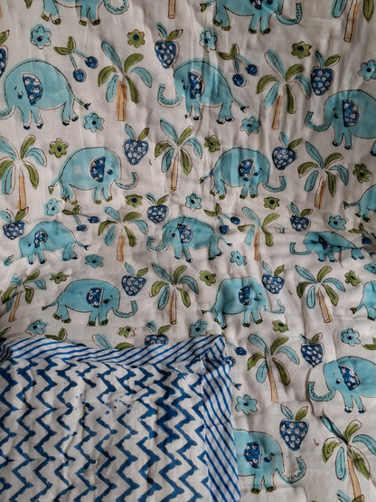 Hathi Raja Mulmul Cotton Baby Quilt – Handcrafted & Reversible