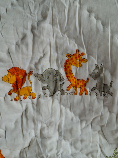 Jungle Buddies Mulmul Cotton Baby Quilt – Handcrafted & Reversible