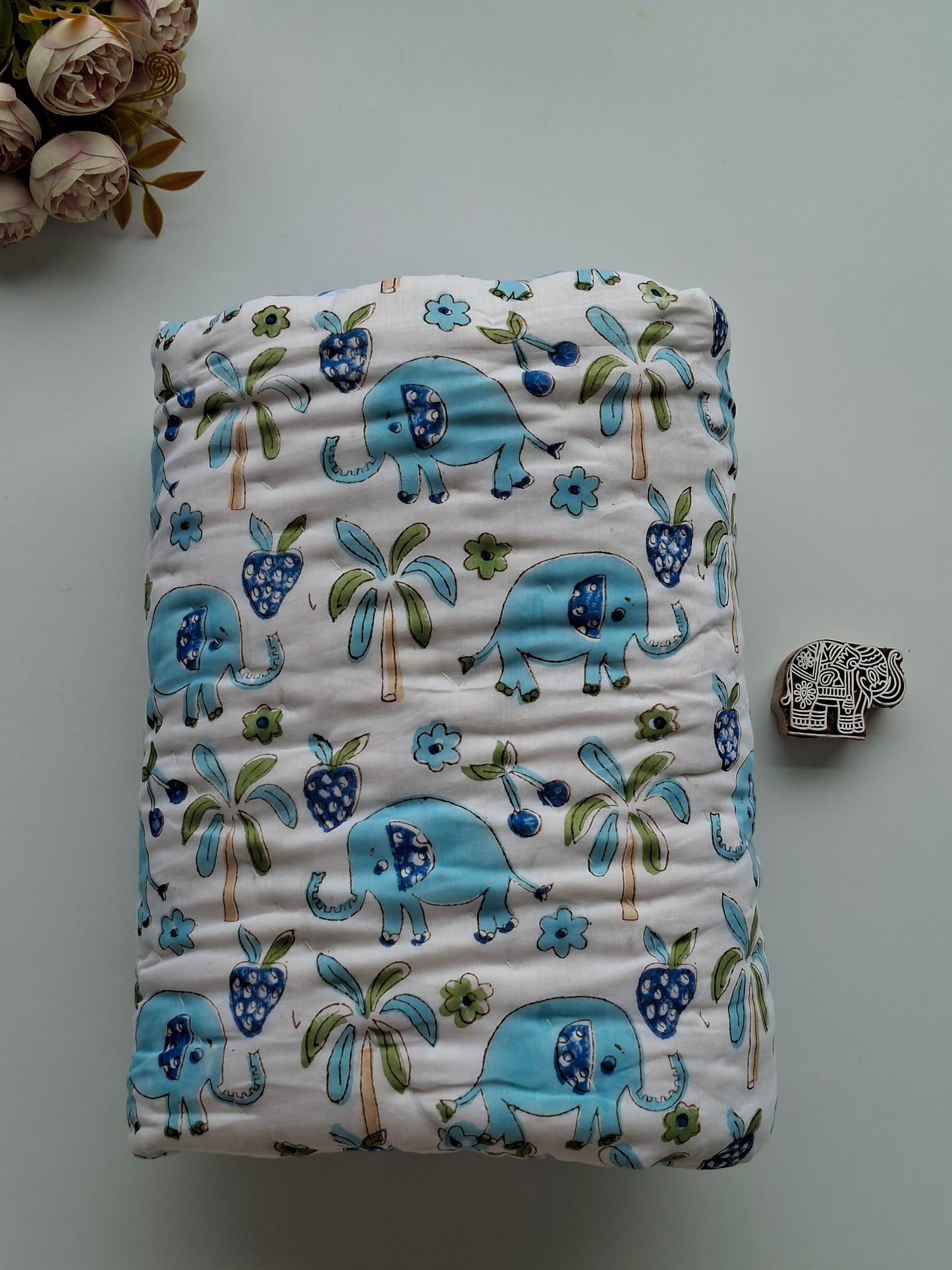 Hathi Raja Mulmul Cotton Baby Quilt – Handcrafted & Reversible