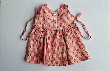 Lal Gulab Handblock Print Angarakha With Side Bow Mul Mul Cotton Frock