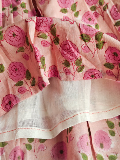 Lal Gulab Handblock Print Angarakha With Side Bow Mul Mul Cotton Frock