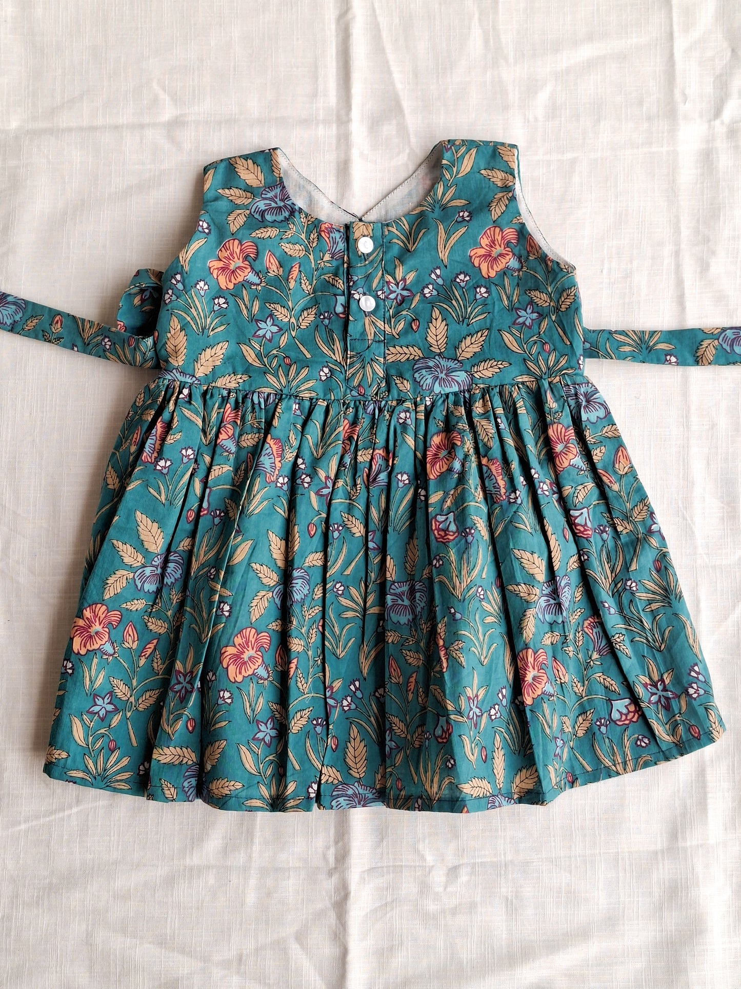 Peacock Green Floral Angarkha Frock with Side Bow Frock