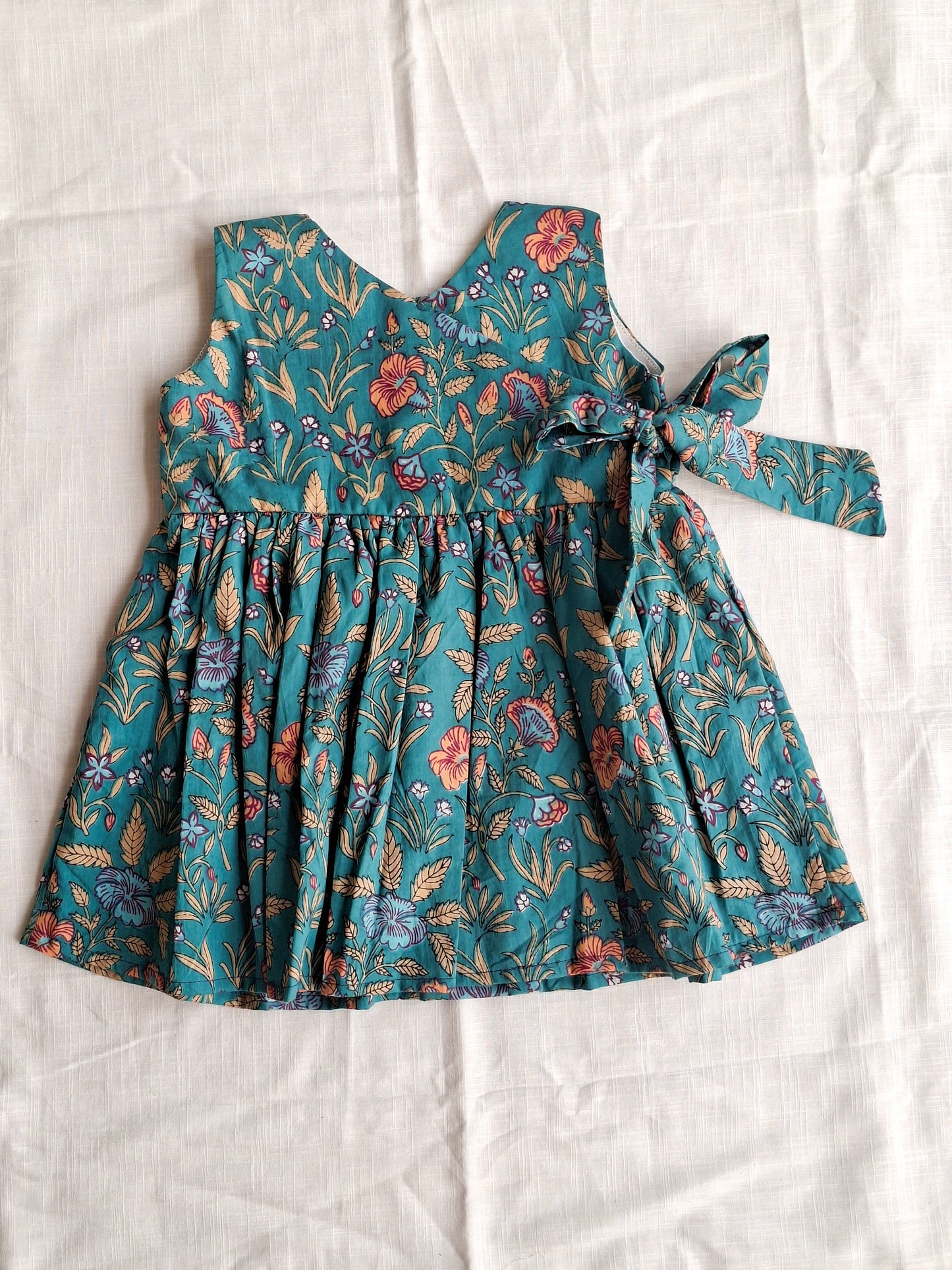 Peacock Green Floral Angarkha Frock with Side Bow Frock