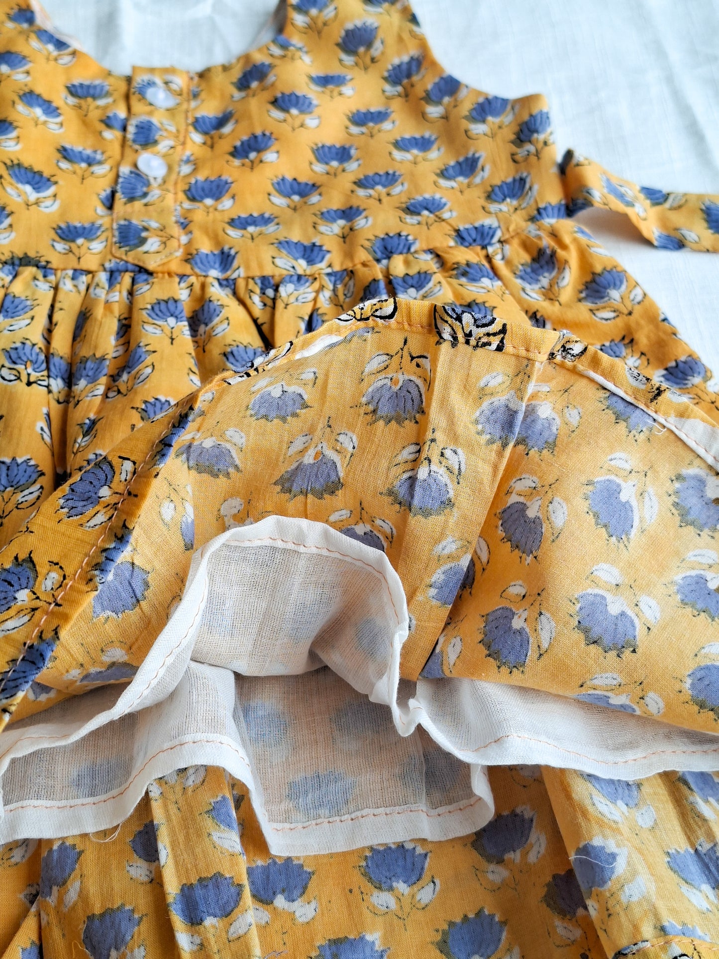 Mustard Neel Kamal Angarkha With Side Bow Mul Mul Cotton Frock