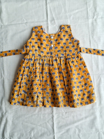 Mustard Neel Kamal Angarkha With Side Bow Mul Mul Cotton Frock