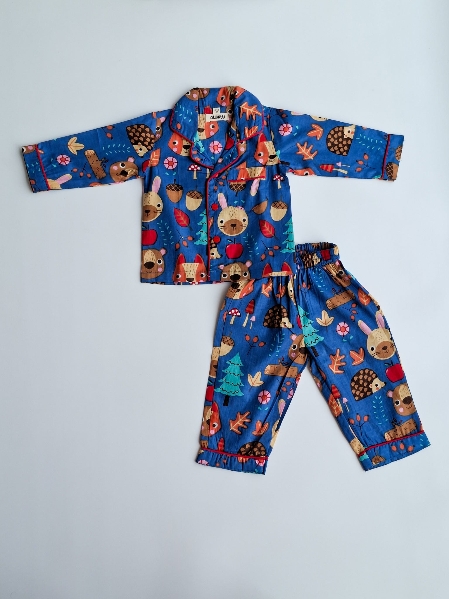 Atibatti Blue Jungle Buddies Pure Cotton Kids Nightsuit for Babies & Toddlers Flat Lay