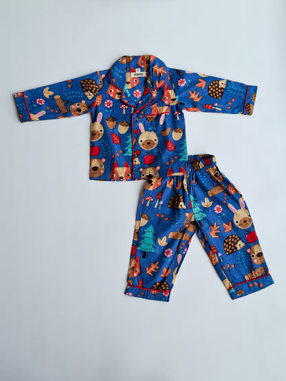 Atibatti Blue Jungle Buddies Pure Cotton Kids Nightsuit for Babies & Toddlers Flat Lay