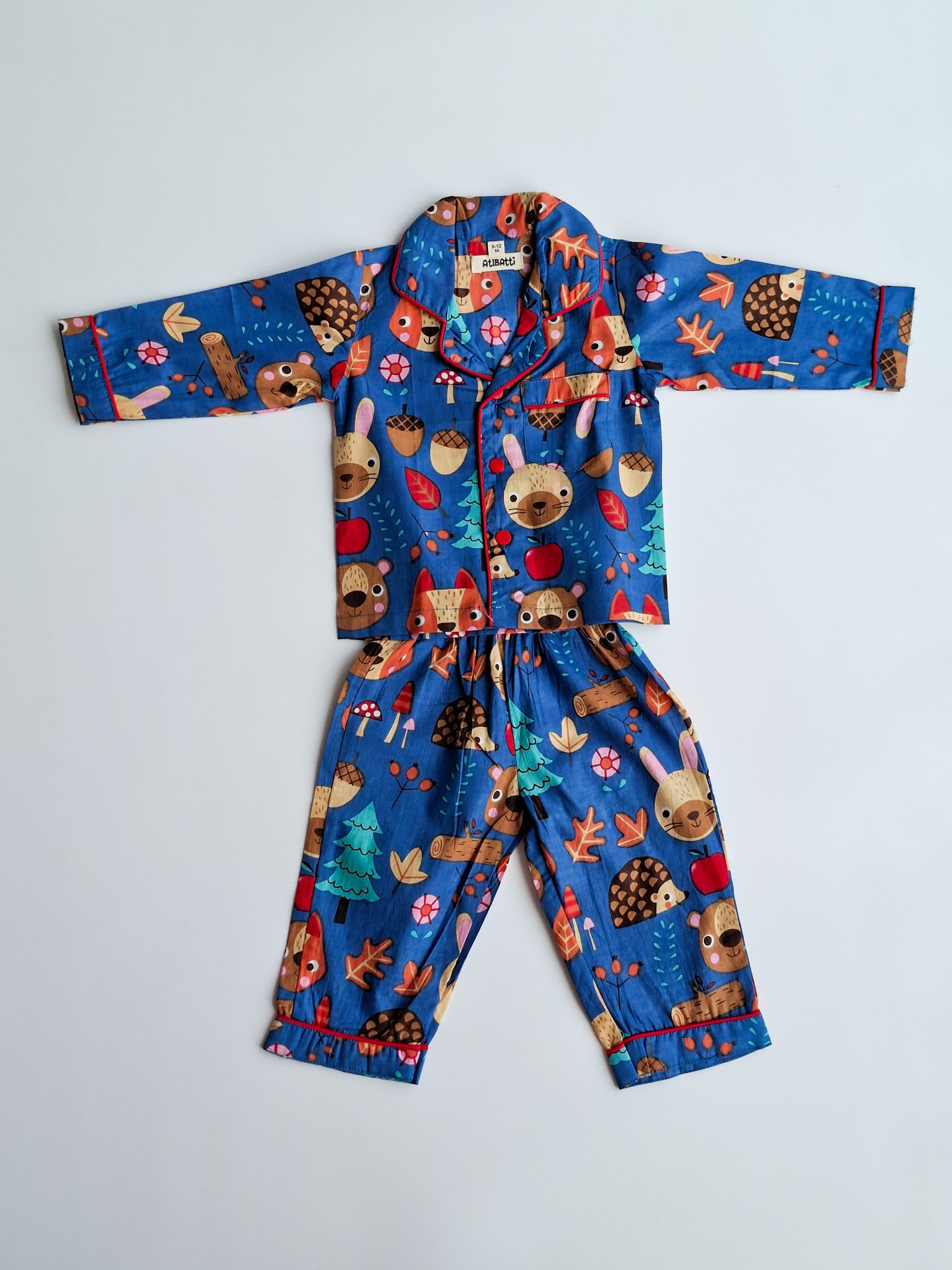 Atibatti Blue Jungle Buddies Pure Cotton Kids Nightsuit for Babies & Toddlers top view