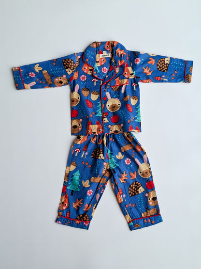 Atibatti Blue Jungle Buddies Pure Cotton Kids Nightsuit for Babies & Toddlers top view
