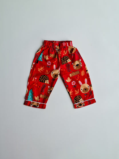 Atibatti Red Jungle Buddies pure cotton nightsuit for babies and toddlers bottom view