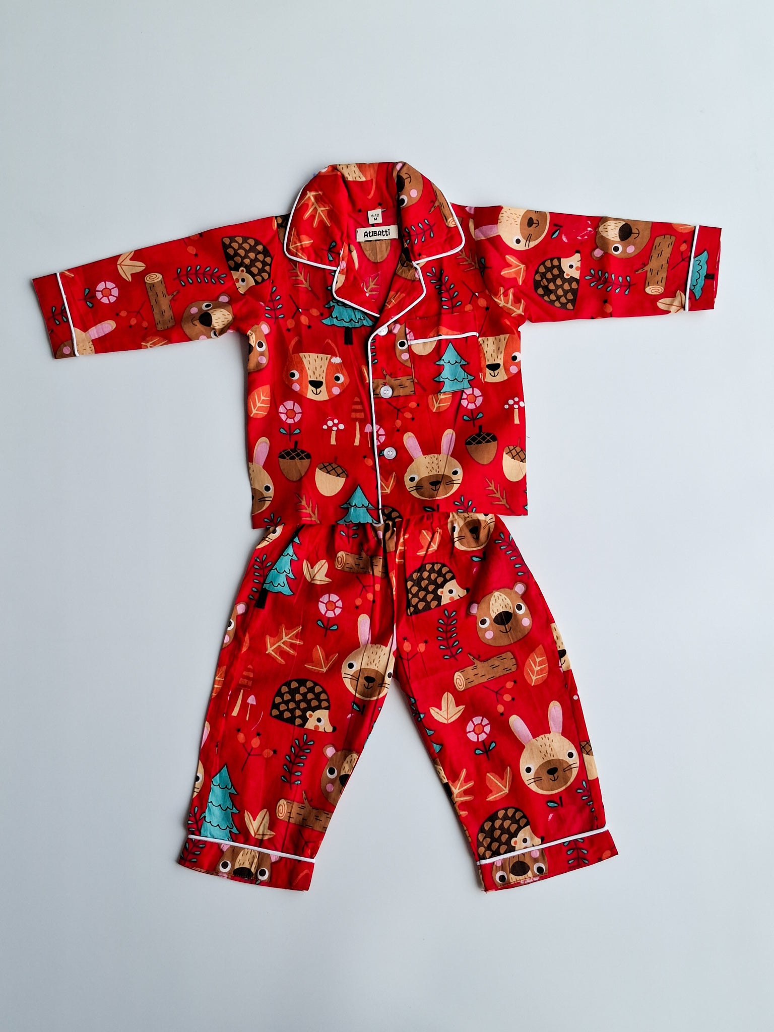 Atibatti Red Jungle Buddies pure cotton nightsuit for babies and toddlers