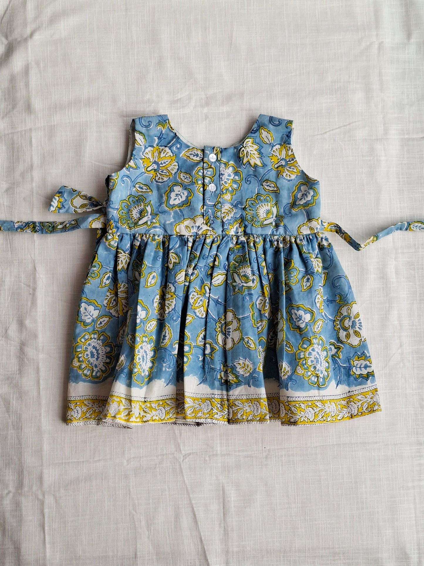 Neel Phool Jaal Angarkha With Side Bow Mul Mul Cotton Frock