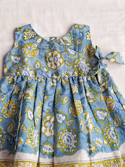 Neel Phool Jaal Angarkha With Side Bow Mul Mul Cotton Frock