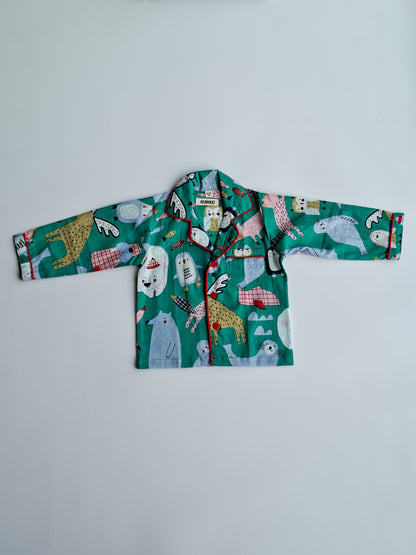 Green Jungle Buddies Pure Cotton Kids Nightsuit for Babies & Toddlers Shirt View