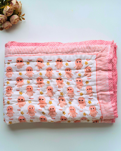 Little Octopus Mulmul Cotton Baby Quilt – Handcrafted & Reversible