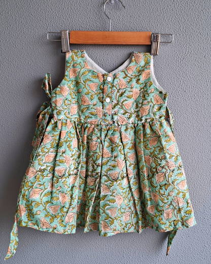 atibatti-green-handblock-baby-girl-cotton-dress-back
