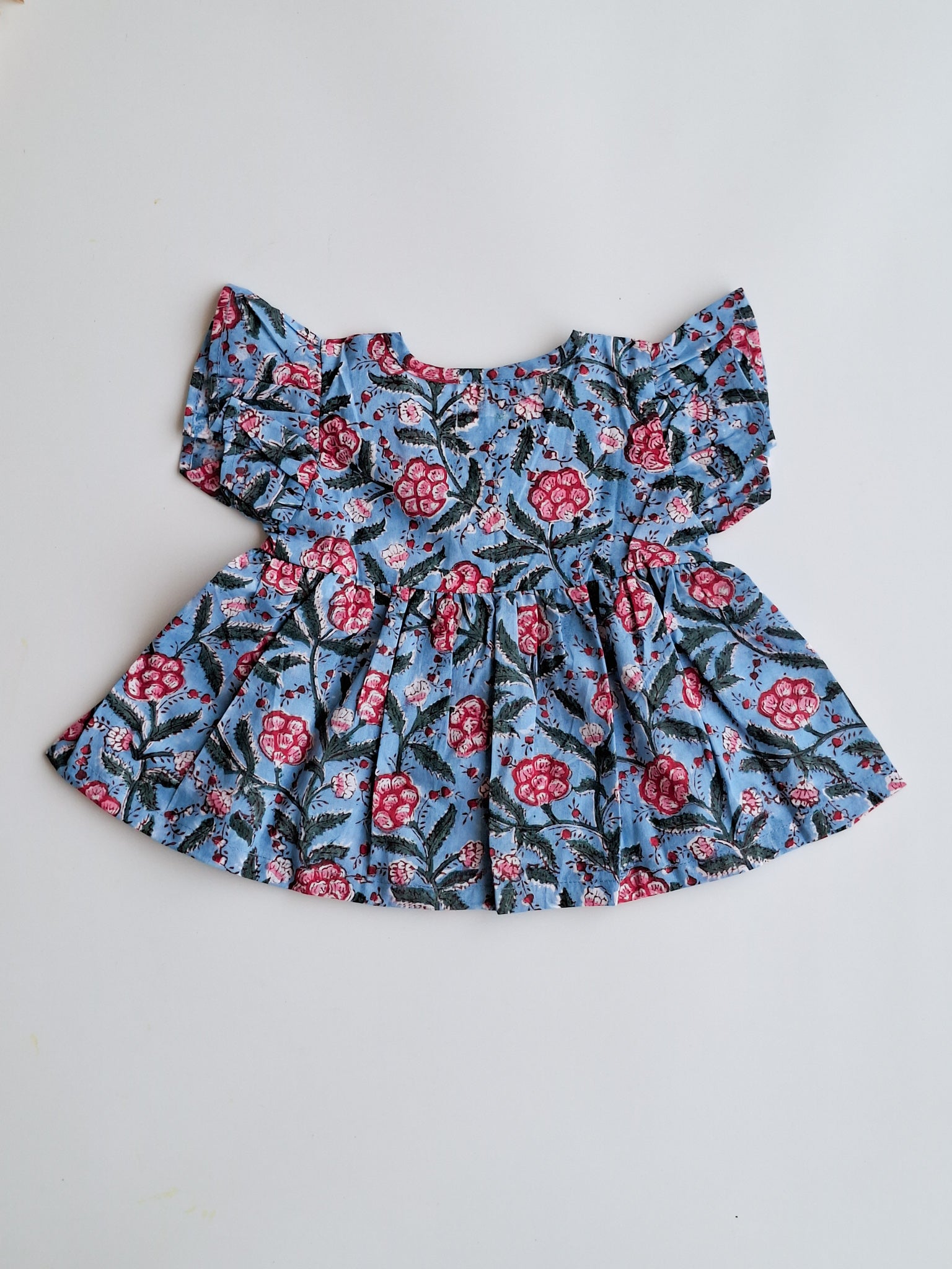 atibatti-newborn-dress-set-blue-handblock-print-back-view