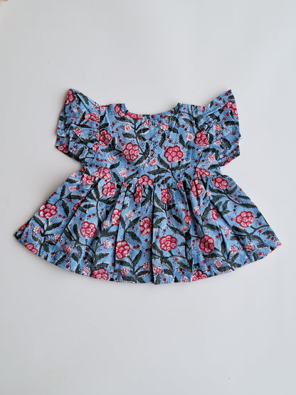 atibatti-newborn-dress-set-blue-handblock-print-back-view