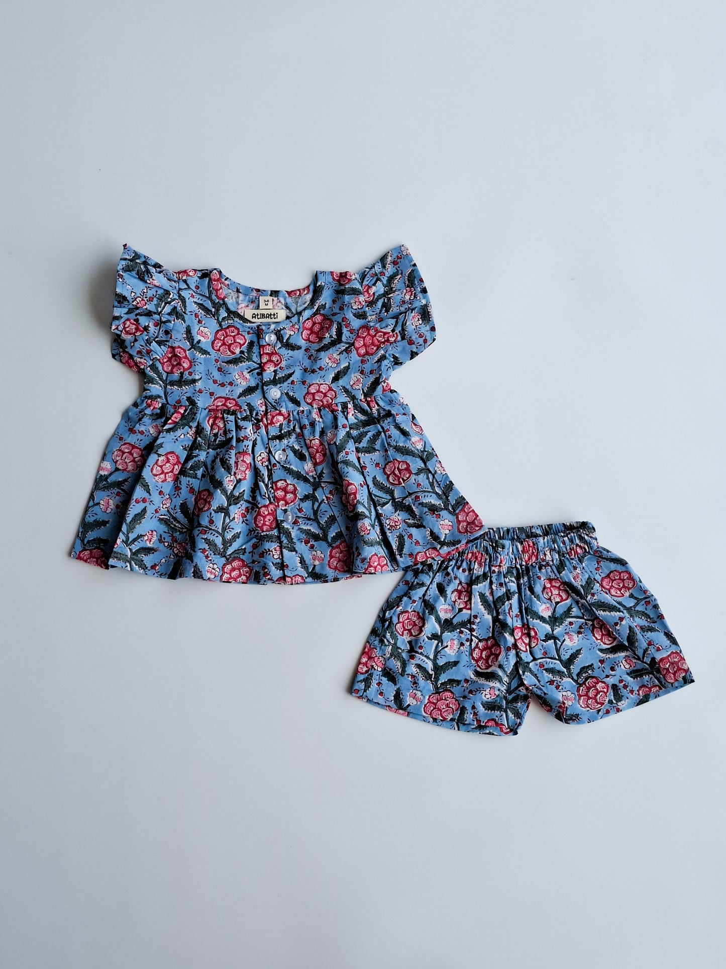 atibatti-newborn-dress-set-blue-handblock-print-flatlay-view