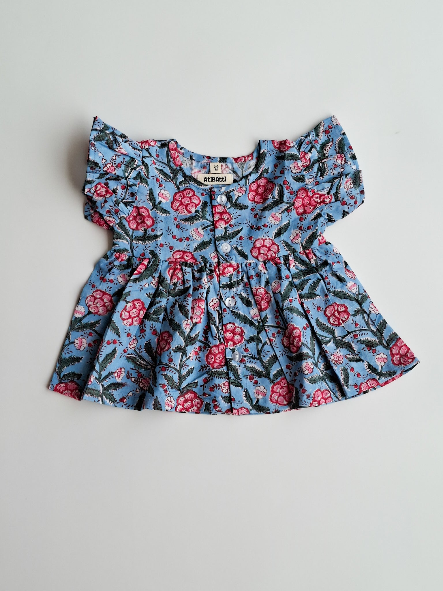 atibatti-newborn-dress-set-blue-handblock-print-top-view