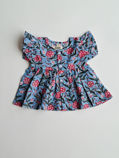 atibatti-newborn-dress-set-blue-handblock-print-top-view