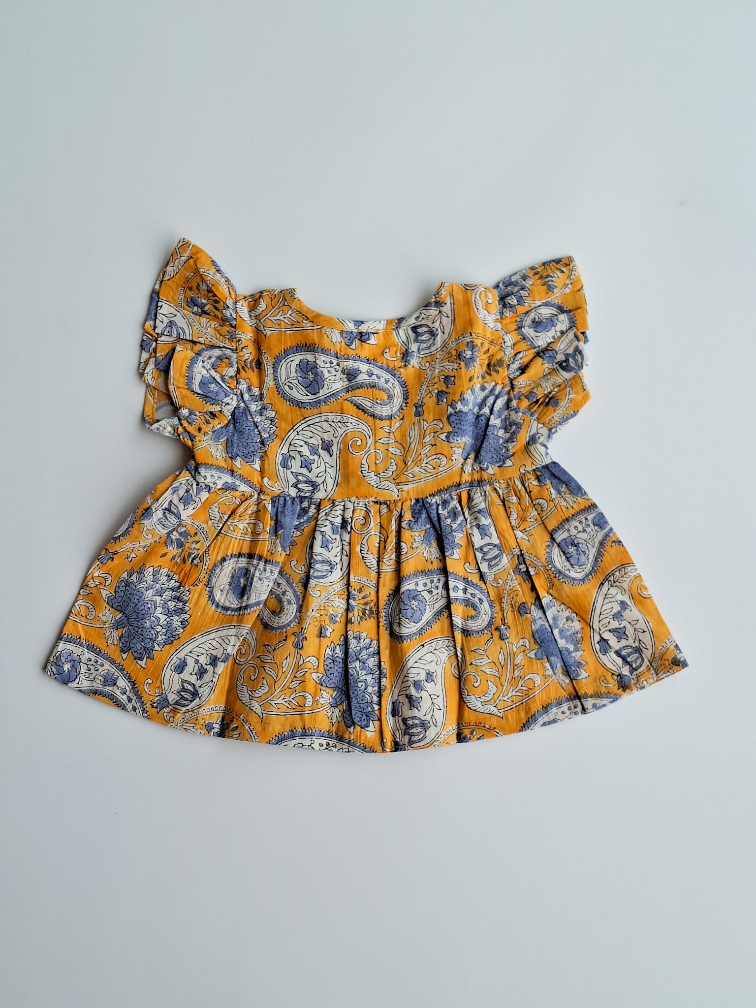 atibatti-newborn-dress-set-mustard-handblock-print-backview