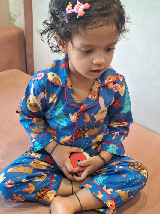 Blue Jungle Buddies Pure Cotton Nightsuit