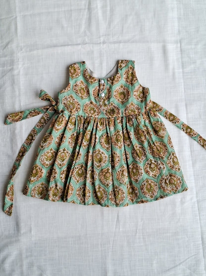 Harini HandBlock Angarkha With Side Bow Mul Mul Cotton  Frock