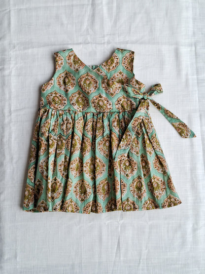 Harini HandBlock Angarkha With Side Bow Mul Mul Cotton  Frock