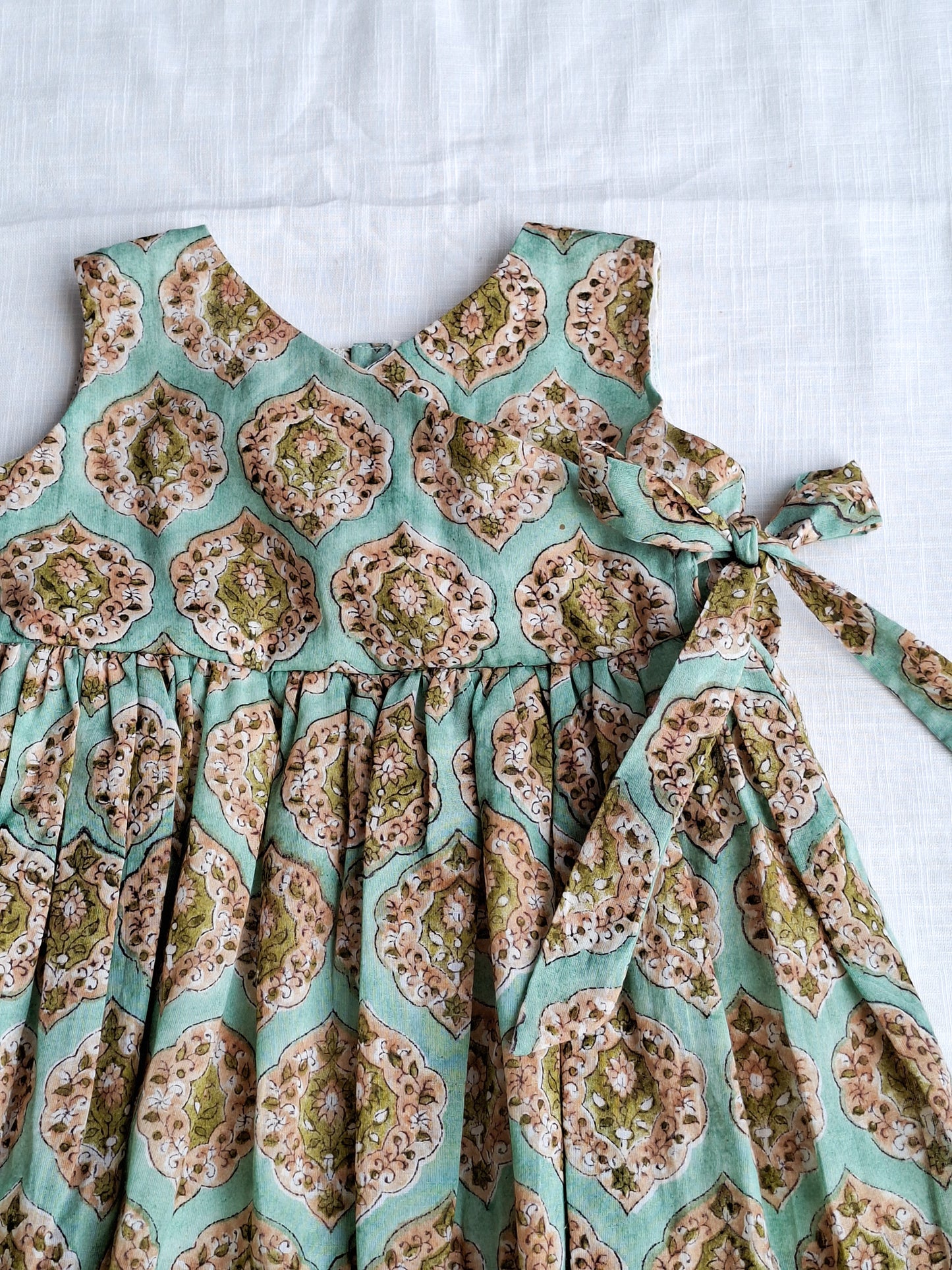 Harini HandBlock Angarkha With Side Bow Mul Mul Cotton  Frock