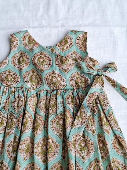 Harini HandBlock Angarkha With Side Bow Mul Mul Cotton  Frock