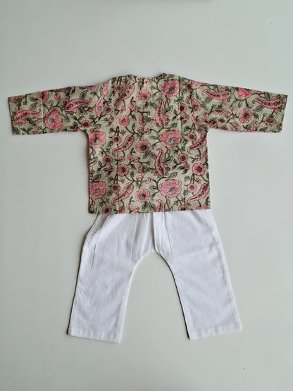 pastel floral soft cotton jhabla for newborn with traditional Indian handblock print back view