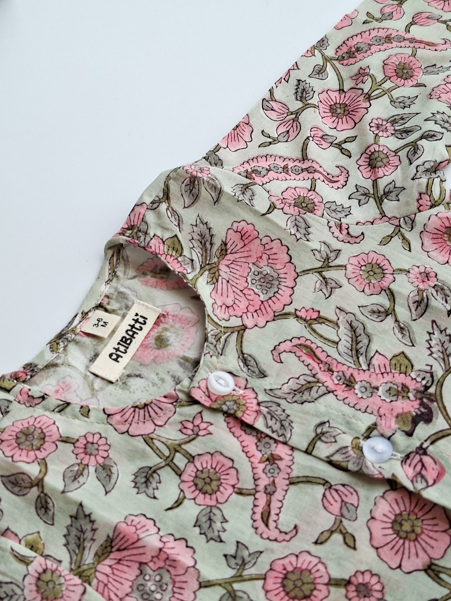 pastel floral soft cotton jhabla for newborn with traditional Indian handblock print close view